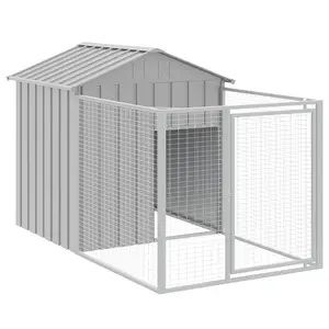 vidaXL Dog House with Run, Outdoor Dog Kennel, Dog Crate Animal House for Backyard Garden, Dog Cage Shelter, Light Gray Galvanized Steel 172352