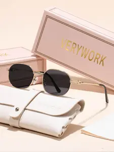 Elegant Oval Copper Sunglasses for Men & Women, Modern Minimalist Style, Includes Cleaning Cloth, Perfect for Beach Vacation Street Photography