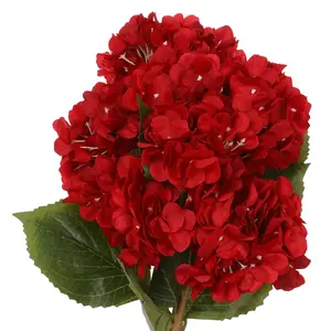 REGALWOVEN 6 Pcs Artificial Hydrangea Silk Flowers Bouquets Fake Floral Plants with Stems for Wedding Home Party 17.7" Red