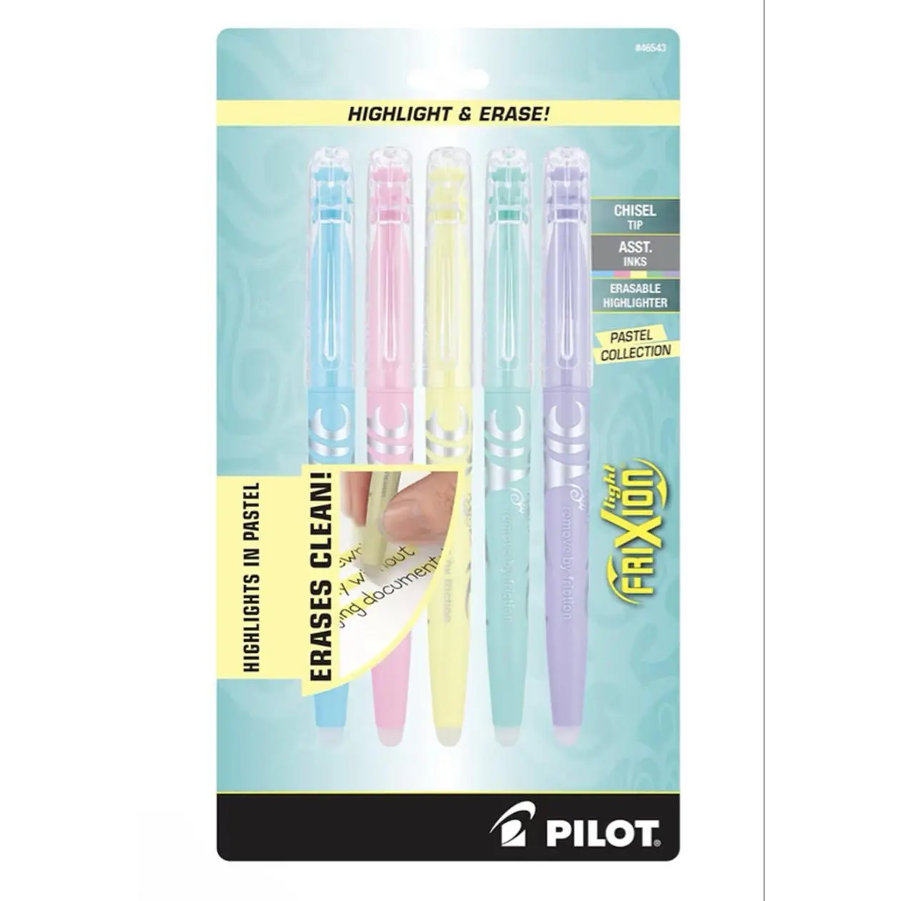 Pilot FriXion Light Pastel Collection Erasable Highlighters, Assorted Colors Inks, 5-Pack, Highlight & Erase Function, Clean Erasure - Office Stationery Writing & Correction Tool