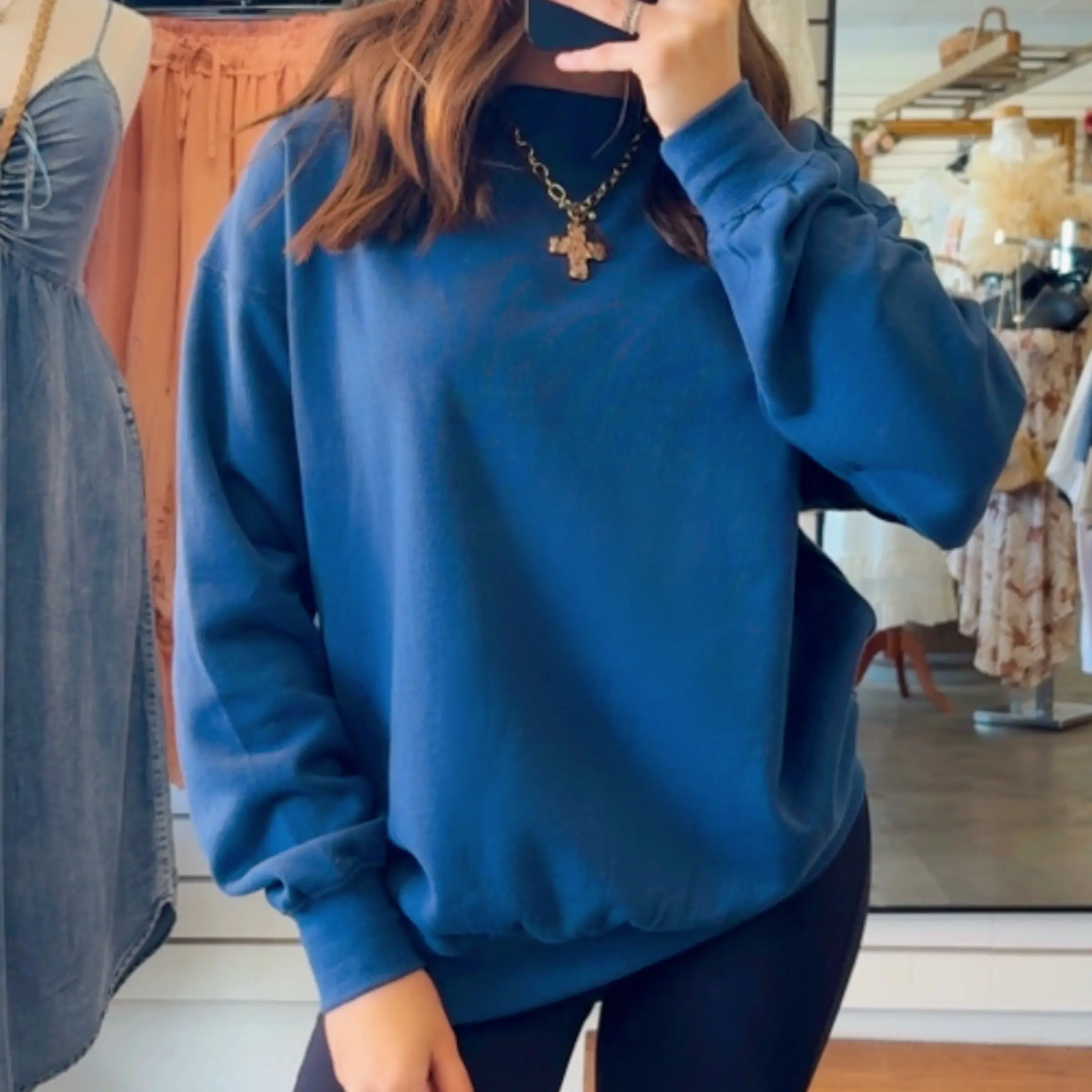 Piper Luxe Relaxed Fit Oversized Mockneck Sweatshirt Navy