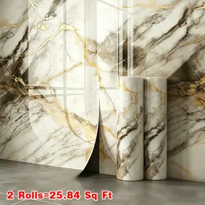 Ixpe Eco-Friendly Thick Self-Adhesive Decorative Wallpaper Sticker, 2 Rolls 25.84 Sq Ft Marble Pattern, Waterproof, Removable, No Residue