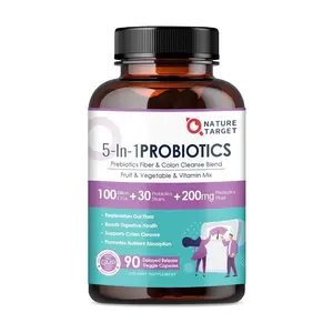 NATURE TARGET Probiotics for Digestive Health with 5 in 1 Probiotics, 200mg Prebiotics, 30 Strains, Enteric-Coated Capsules - Dietary Supplement for All Ages - Fitness