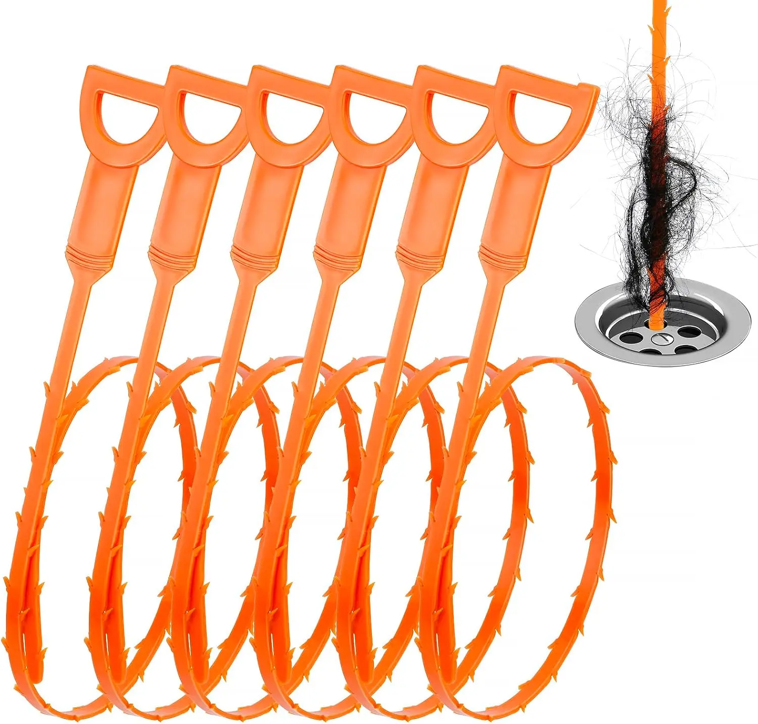 6-Piece 25 In Plumbing Snake, Easy-to-Use Hair Removal Tool & Shower Hair Catcher for Most Drains, 6-Pieces