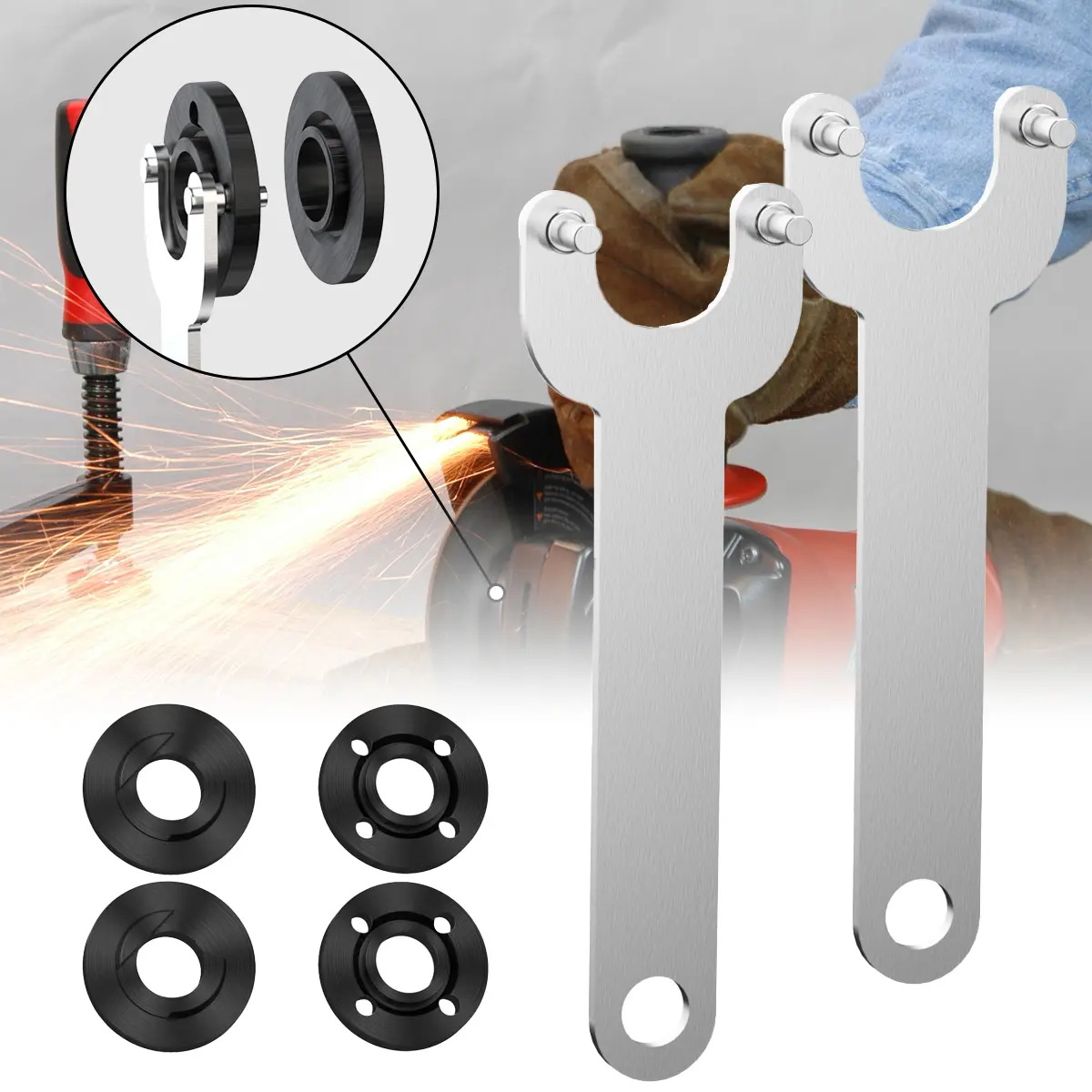 2-Set Heavy Duty 5/8"-11 Grinder Flange Lock Nut Wrench Hardware, Compatible with Dewalt/Makita/Milwaukee Angle Grinders, Durable Power Tool Maintenance Repair Tool
