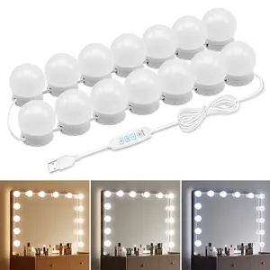 LED Vanity Mirror Lights with 14 Dimmable Bulbs, 3000K 4500K 6500K & 10 Brightness Levels Adjustable, Plug in USB , Hollywood Style Stick On Mirror Lights for Makeup Desk Bathroom Dressing Room