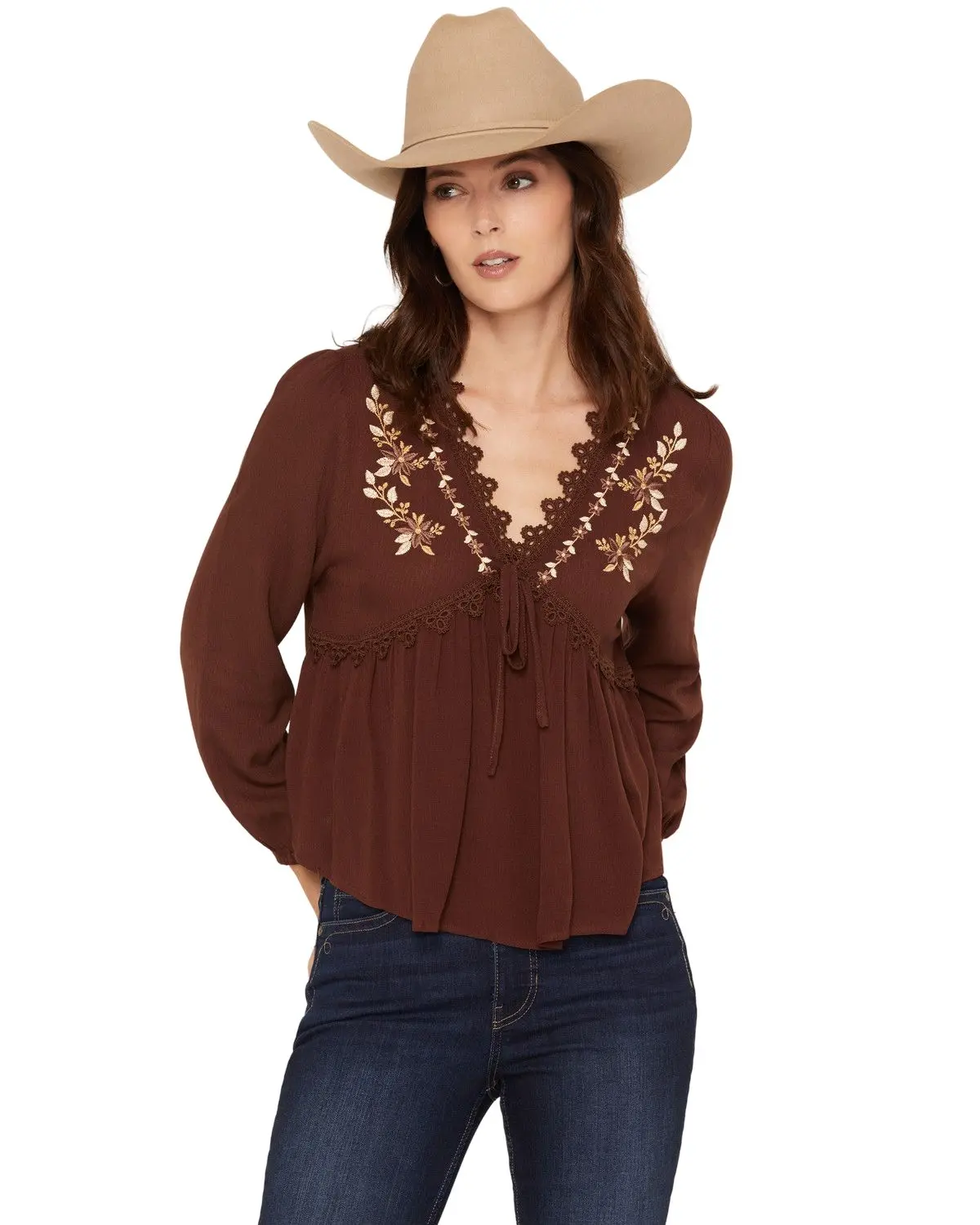 Wild Moss Women's Women'S Embroidered Long Sleeve Peasant Top - Ima6334-19H