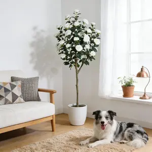 Garvee 5FT Artificial Camellia Tree with White Flowers - Realistic Faux Plant for Indoor and Outdoor Decor, Perfect for Home, Office, Patio, and Low Maintenance Spaces
