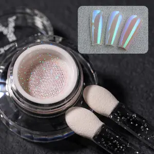 YOKEFELLOW GleamTap Cushion Aurora Chrome Nail Powder Magic Chrome Nail Powder Super Shine Aurora Metallic Chrome Powder Nail Art Glitter Decoration for Beginners Home DIY Salon Manicure GT116 Lucid/Warm Pink with Teal Sheen