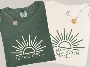 He has Risen He has Risen Indeed Comfort Colors Easter Couples T-Shirt, Family Easter Shirts, Easter Bunny Shirt, Matching Easter Shirts, Funny Couples Shirts, Couple Shirt, Couple Easter Bunny Shirt, Full Size, Full Color