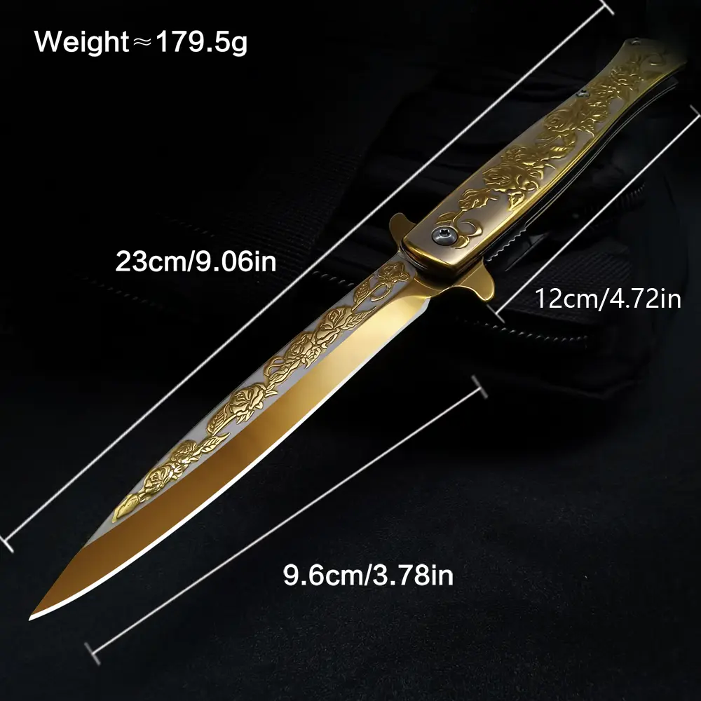 Stainless Steel Foldable Outdoor Folding Pocket Knife for Adults - Rose Carving Handle, Camping Portable Knives, Outdoor Folding Tool, EDC Tool for Whittling, Peeling, Stylish Holiday Gift, Outdoor Task Ready, Pocket‑Ready Steel