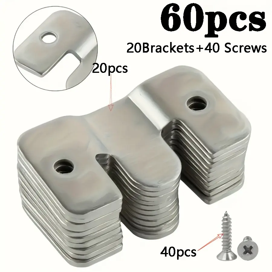 Metal Installation Bracket Set with Basket Bolts, Anti-Corrosion Interlocking Hooks, 20 Brackets + 40 Screws, 60 Pieces Total