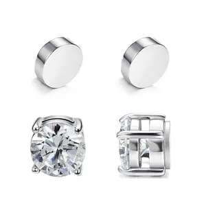 Fashion Magnetic Stud Earrings - 6-8mm Anti-Allergic CZ Earrings for Non-Pierced Ears | Luxury Stainless Steel Fake Earrings for Men & Women