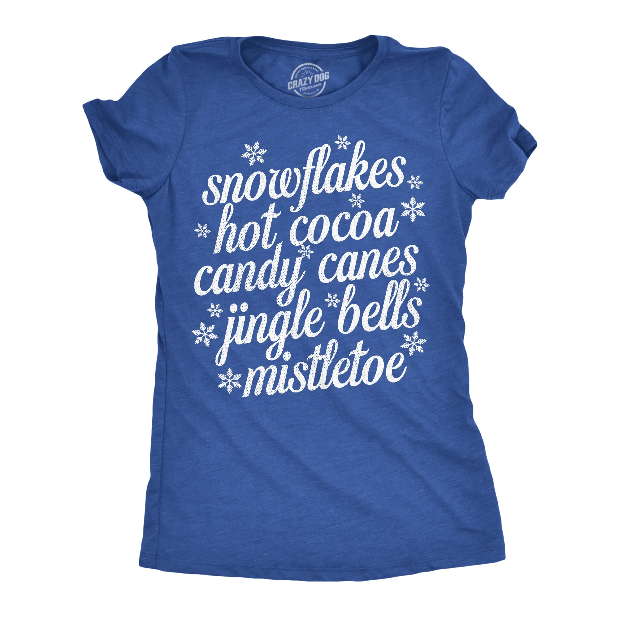 Womens Funny T Shirts Snowflakes Hot Cocoa Candy Canes Jingle Bells Mistletoe Sarcastic Christmas Tee For Ladies Funny Womens T Shirts Cute Vintage Fashion Casual Ladies T-Shirt Gift Christmas Tops for Women Royal -
