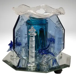 Dolphins Light House Glass Electric Oil Wax Warmer with Dimmer Control Decor Ornaments 3 Sided Mirror Glass