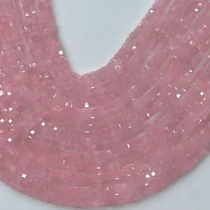 Natural Rose Quartz Gemstone Cube Faceted Beads Tiny Loose Beads Square Faceted Beads For DIY Jewelry Making Desig Handmade Crafts Bracelet, Necklace, Earrings AAAA Quality 15.5 Inches Long, Semi Precious Stone, Spacer beads