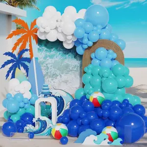 Ocean Wave Surf Theme Balloon Garland Kit 147pcs Teal, Blue, White Balloons & Beach Balls