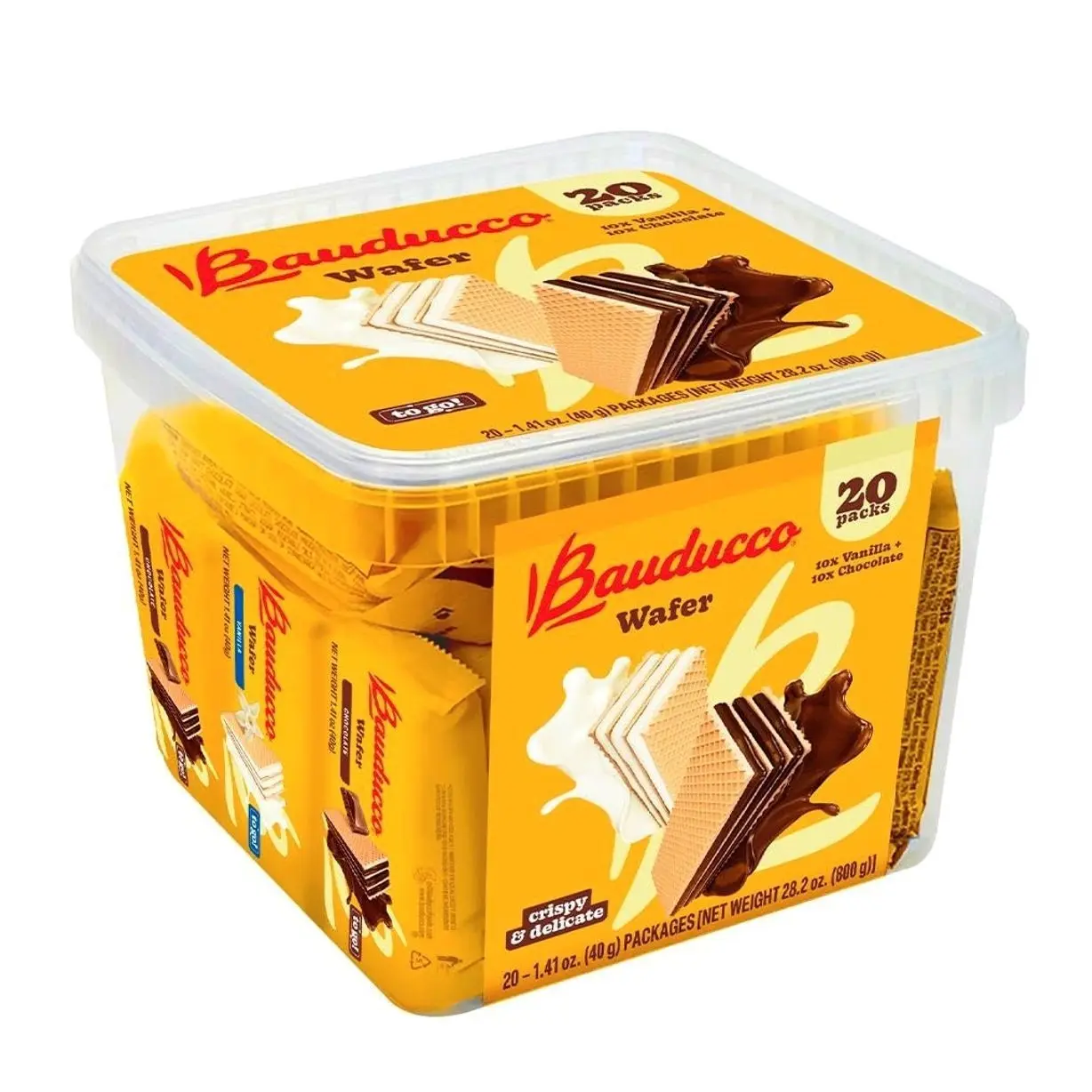 Bauducco Chocolate & Vanilla Wafer Cookies - Convenient Single Serve Wafer Cookies With 3 Layers of Cream - Delicious Sweet Snack on the go or Dessert 28.2oz (Pack of 20)
