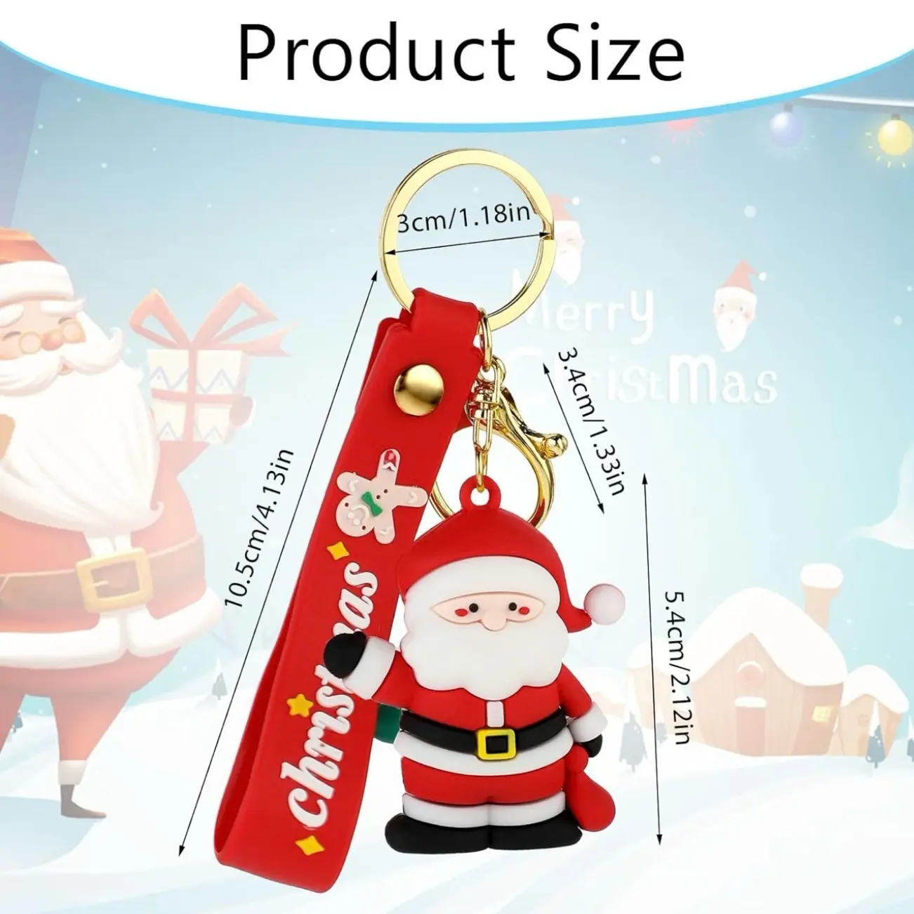 Christmas Cartoon Keychain Gift, Silicone Wristlet Keyring for Bags - Santa Xmas Key Chain