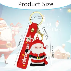 Christmas Cartoon Keychain Gift, Silicone Wristlet Keyring for Bags - Santa Xmas Key Chain