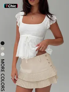 1 piece Women's Square Neck Knitted Top, Sweet Style Design, Perfect for Valentine's Day & Daily Commute & Vacation