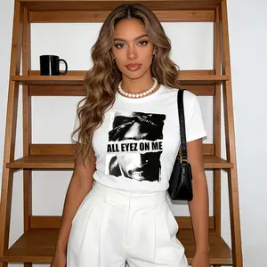 Funny Graphic Tee Women's ALL EYEZ ON ME 2PAC Pattern T-Shirt - Cropped Top with Eye-catching Rapper Portrait, Stretch Crew Neck Suitable for Hip Hop Performances and Daily Wear - Machine Washable Y2K Streetwear, Hip Hop T-Shirt, Spring Outfit, Unique Pie