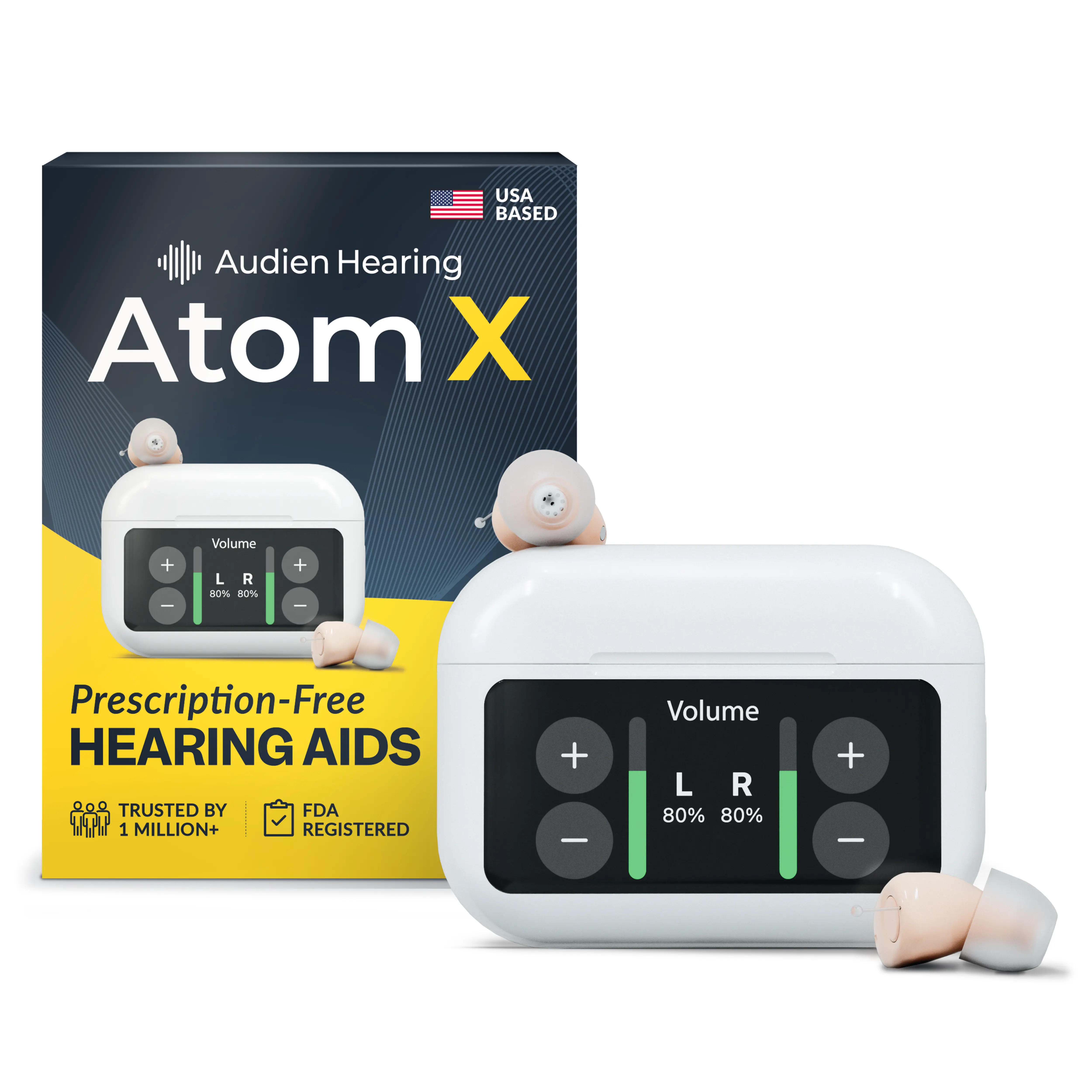 Audien Atom X OTC Hearing Aids for Adults – HSA/FSA Eligible, Premium Rechargeable In-Ear Hearing Aids with Touchscreen Volume Control, No Prescription