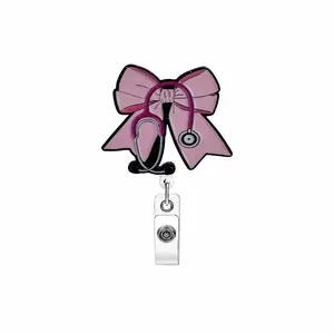 1PC sweet medical style bow tie easy-pull buckle. The sweet pink bow tie is combined with a stethoscope, full of the warm feeling of the medical field. The easy-pull buckle is convenient for hanging and storing certificates, name tags, etc., Bow Decor Tie