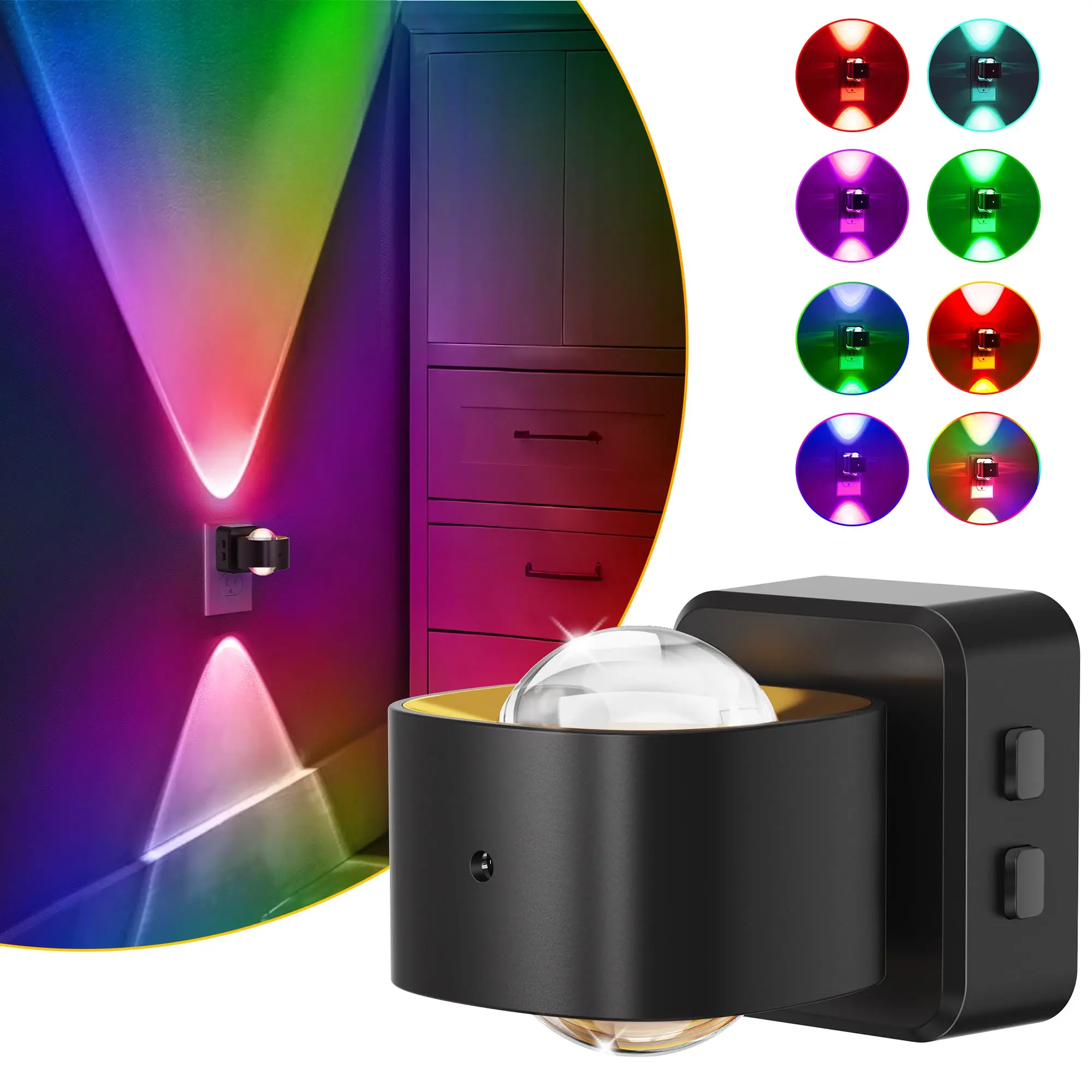 DORESSHOP RGB Night Light Projector, Color Changing Rotating LED Ambient Light with 180° Rotatable Plug, Dusk to Dawn Sensor for Bedroom & Gaming Room