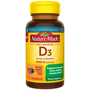 Nature Made Vitamin D3 5000 IU (125 mcg) Fast-Dissolve Dietary Supplement Tablets