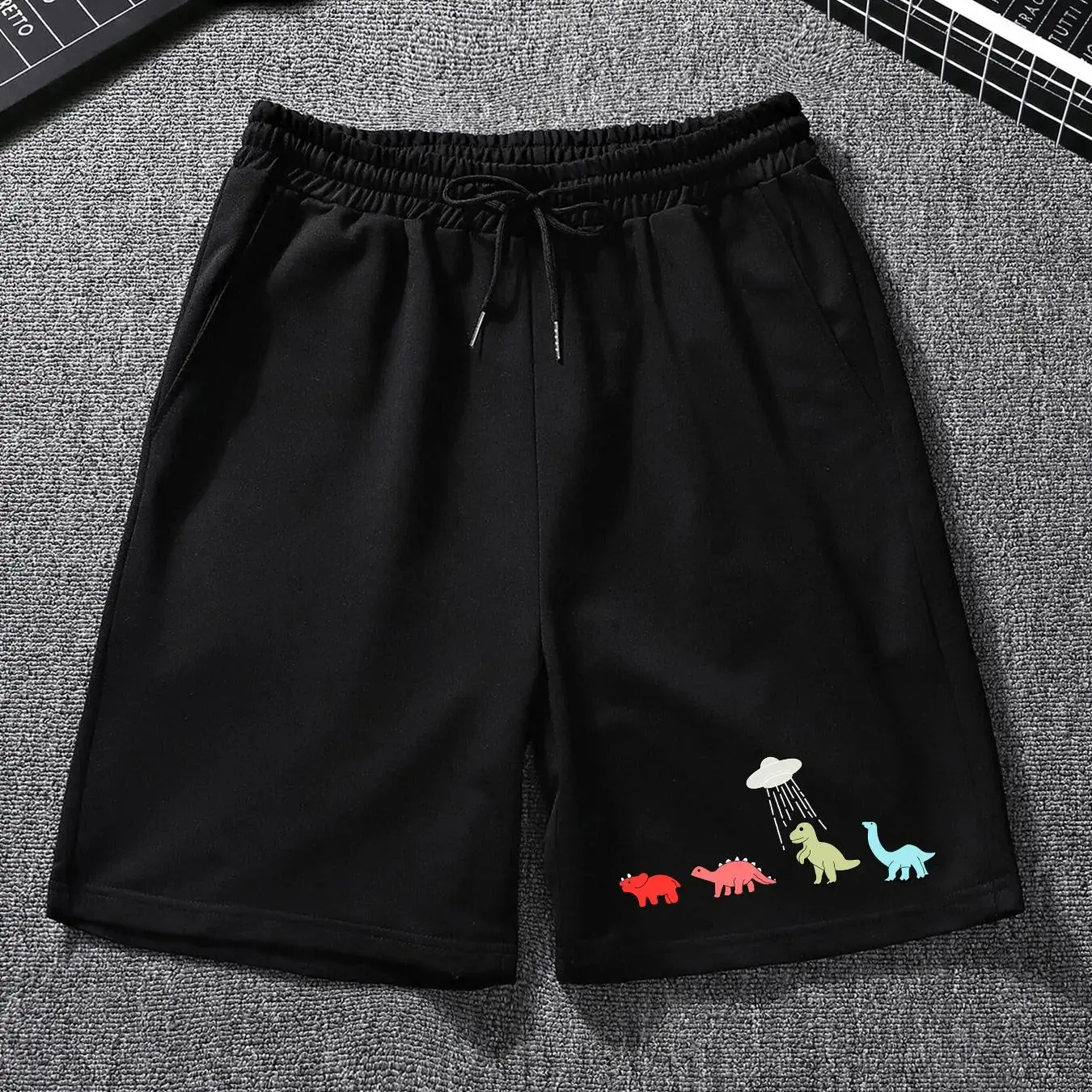 Men's Dinosaur Print Drawstring Waist Shorts, Casual Style, Loose Casual Pocket Elastic Waist Straight Leg Shorts for Summer, Men's Summer Bottoms for Daily Wear, Breathable Stretch Shorts, Casual Streetwear Shorts