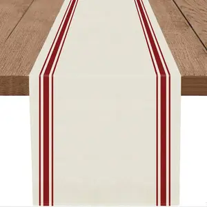 1PC Christmas Table Runner - Simple Red Striped Design - Merry Christmas Table Runner - Winter Christmas Decoration for Family Kitchen & Dining Table