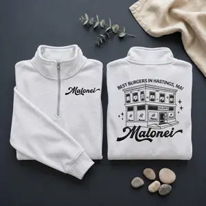 Embroidered Malone's Vintage Diner sweatshirt, Retro Restaurant quarter zip,Briar University Shirt, Briar U Crewneck
