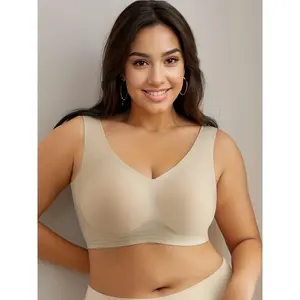 Plus Size Seamless Wireless Bra - High Elasticity Invisible Underwear, Removable Pads, All-Day Comfort for Sports and Leisure, Solid Color Women's Bra, Simple and Elegant Design, Smooth Fabric