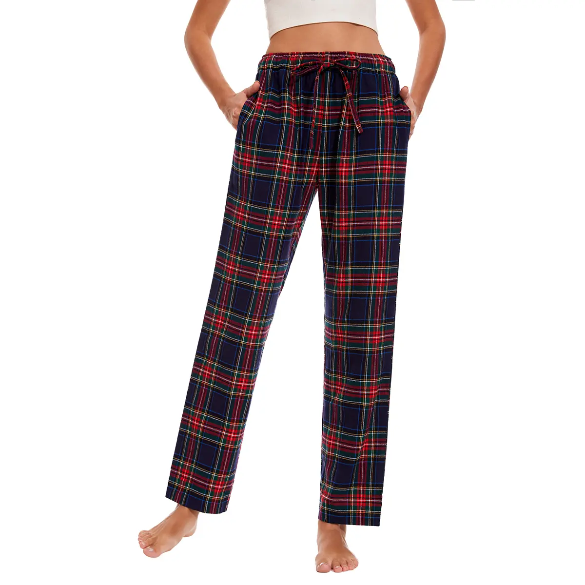 Marsgoo Women’s Soft Woven Cotton Pajama Pants, Long Pajama Bottoms with Drawstring and Pockets