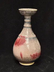 Handmade Chinese Jun Porcelain Vase, Vintage Red-Gray Kiln-Fired Glaze Ceramic Vase, Unique Asian Art Home Decor