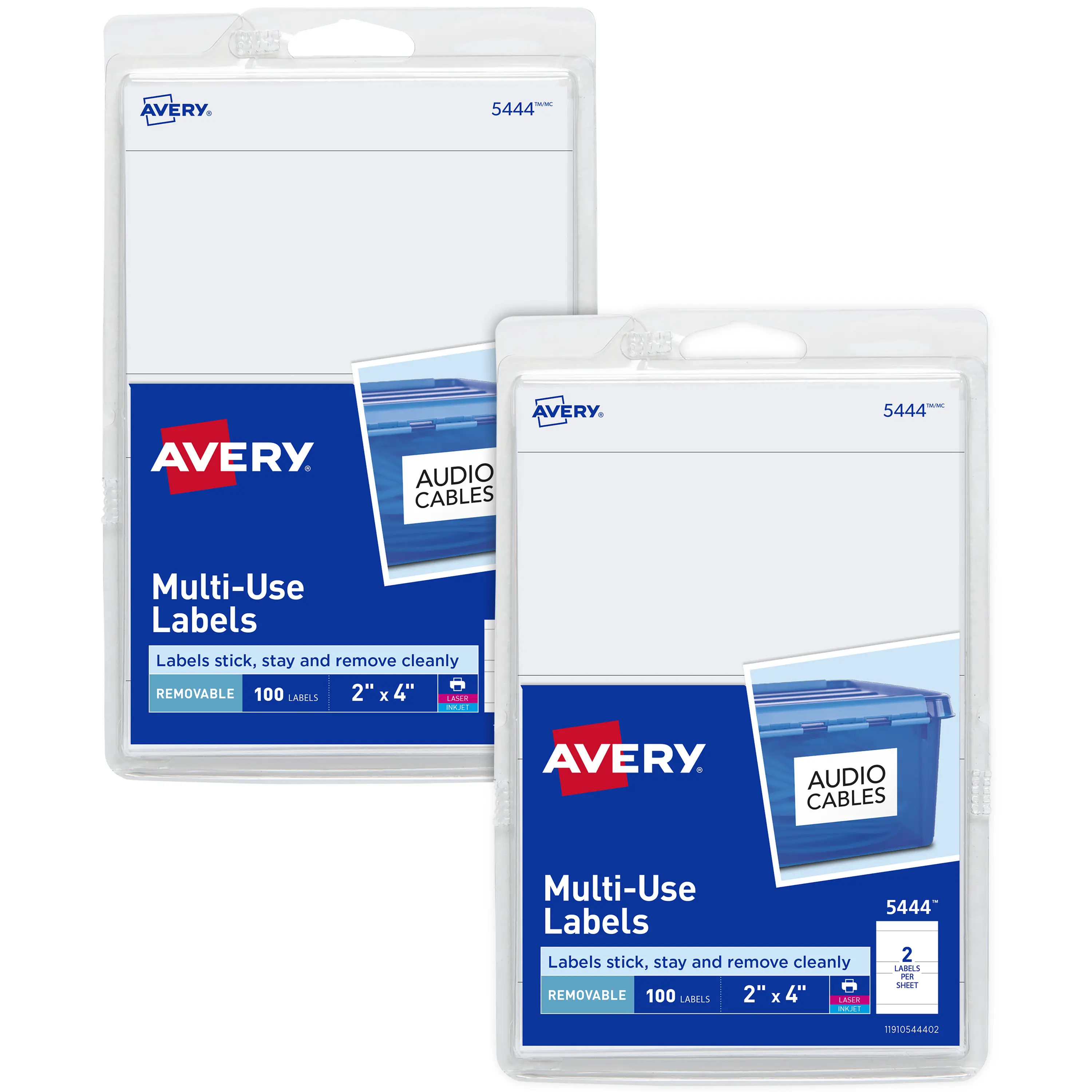 Avery Printable All-Purpose Removable Labels, 2" x 4", White Labels, 2 Packs, 200 Customizable Blank Labels Total (7827)