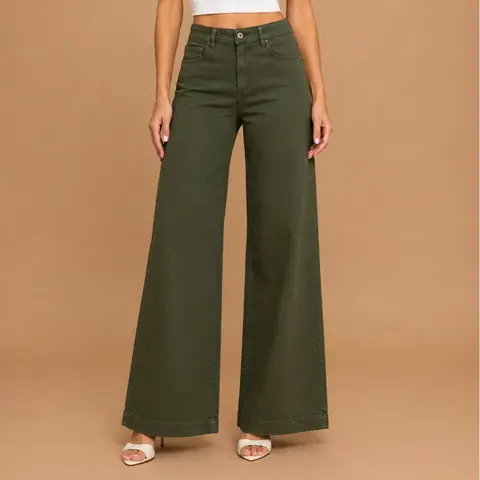 Lover Brand Women's High-Waisted Wide Leg Jeans - Stretchy Colored Denim Twill Fabric, Button-Zip Closure, Tummy-Flattering Fit, Pockets, Early 2000s Aesthetic Retro-Vintage Street Wear Bottoms