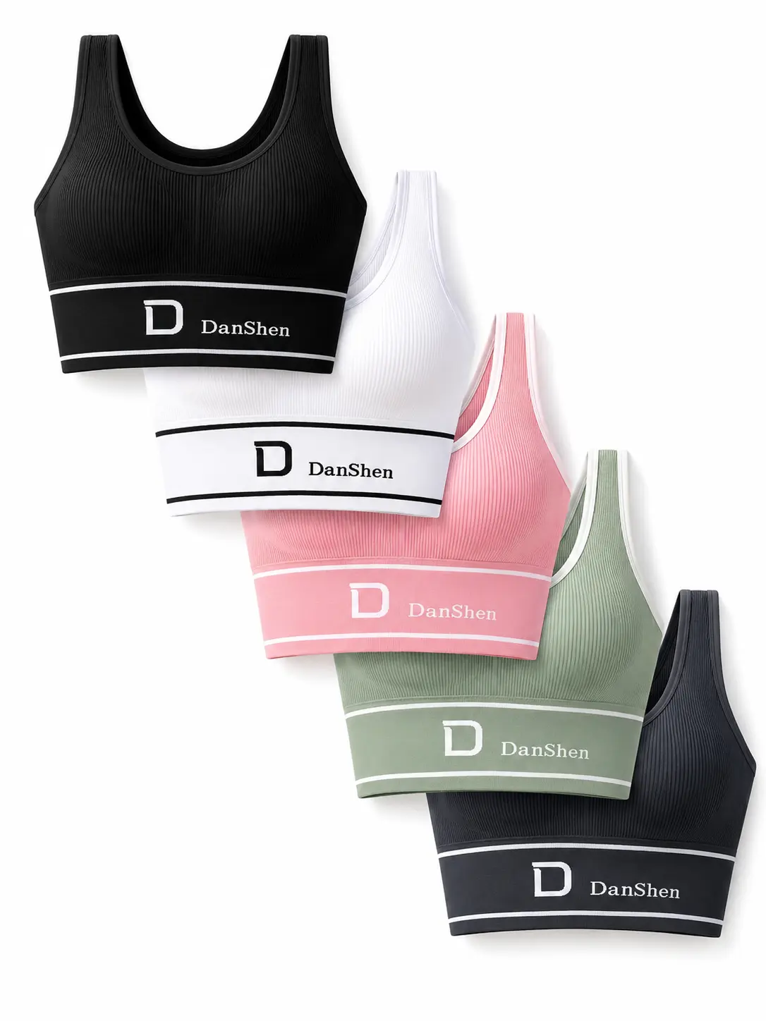 Women's 5-Pack Seamless Sports Bras - Wireless High Support, Lightweight & Quick Dry, Breathable Knit Nylon Blend, Solid with Removable Pads for Yoga, Gym