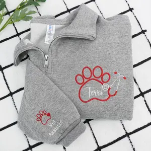 Personalized Paw Stethoscope Quarter Zip Sweatshirt, Custom Embroidered Vet Tech Pullover, Veterinarian Monogram Sweater, Cozy Animal Rescue Jacket Gift