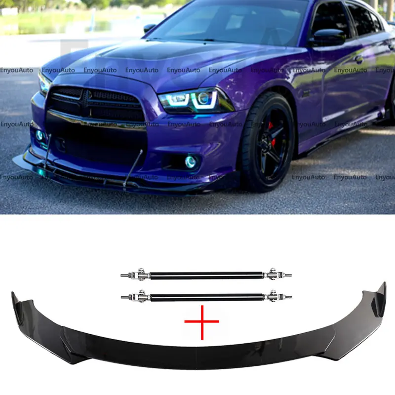 Glossy Black ABS Plastic Front Bumper Lip Spoiler Splitter - Automotive Vehicle Car Accessory with Strut Rods, Chin Diffuser, 1 Bag of Screws, Prevent Scraping, Fits for Car Universal, Dodge Charger Compatible Exterior Trim