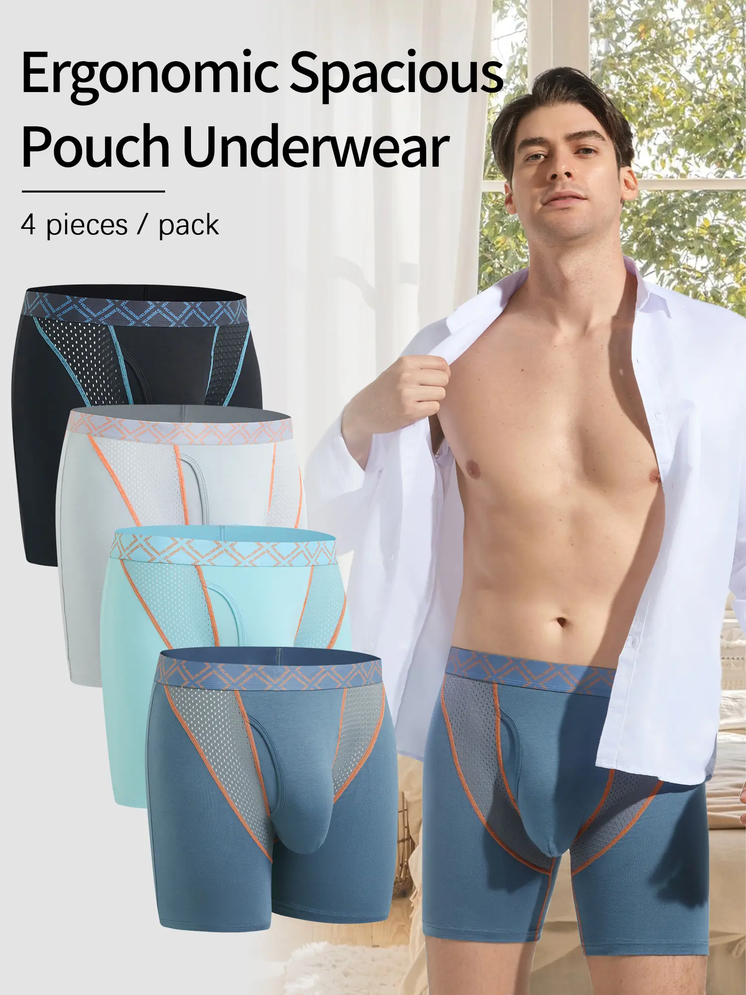 Men’s Boxer Briefs with Bulge Spacious Pouch, Breathable Mesh, Moisture Wicking Athletic Underwear Sports Boxer Briefs Cooling Boxer Briefs