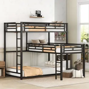 Triple Bunk Bed Metal Frame - Sturdy Construction, Space Saver, No Box Spring Required, Easy Assembly, Ideal for Small Apartments & Children's Rooms
