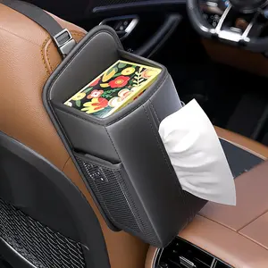 Car Tissue Holder, Headrest Organizer with 2 Side Mesh Pockets for Phones & Cards, L-Square Tissue Box Cover Holds 150 Tissues,Backseat Tissue Case, Car Interior Storage Organizer Accessory