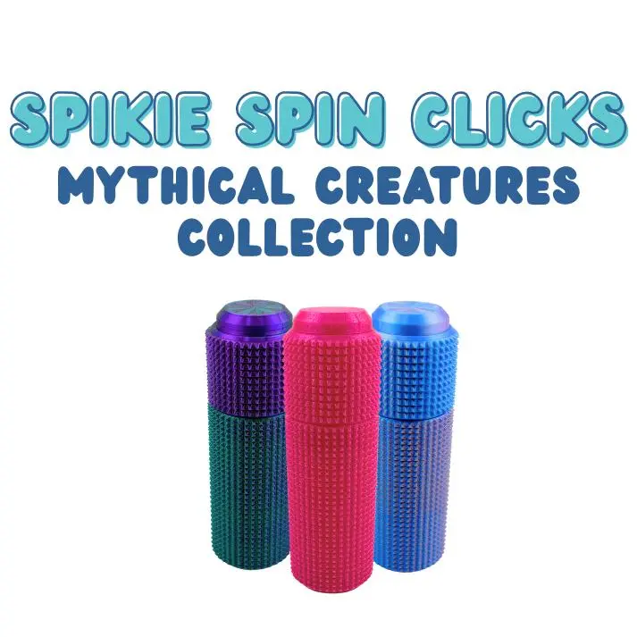 Little Ouchies Spikie Spin Click Mythical Creatures Stress Relief Fidget Keychain Stim Tool - Moderate Texture, Key Chain Accessories, Fidget Keyring, Spin & Click Functionality