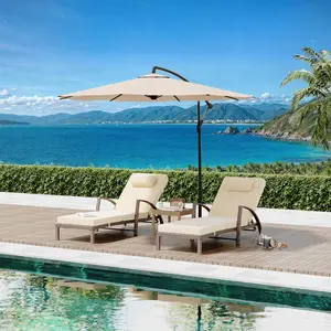 2 Piece Rattan Outdoor Chaise Lounge Chairs, 5 Position Adjustable Patio Reclining Lounger with Armrests and Cushions, Collapsible Poolside Furniture Set for Deck, Brown