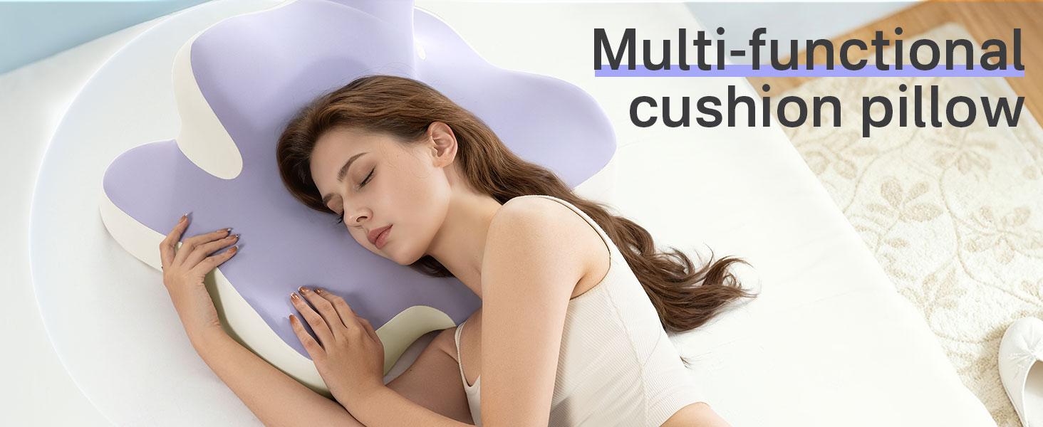Sonoro Kate Ergonomic Multi Functional Memory Foam Cushion Contoured Support Cervical  Pillow for Lying Leaning&Phone Use Neck&Shoulder Pain Relief with Washable Cover