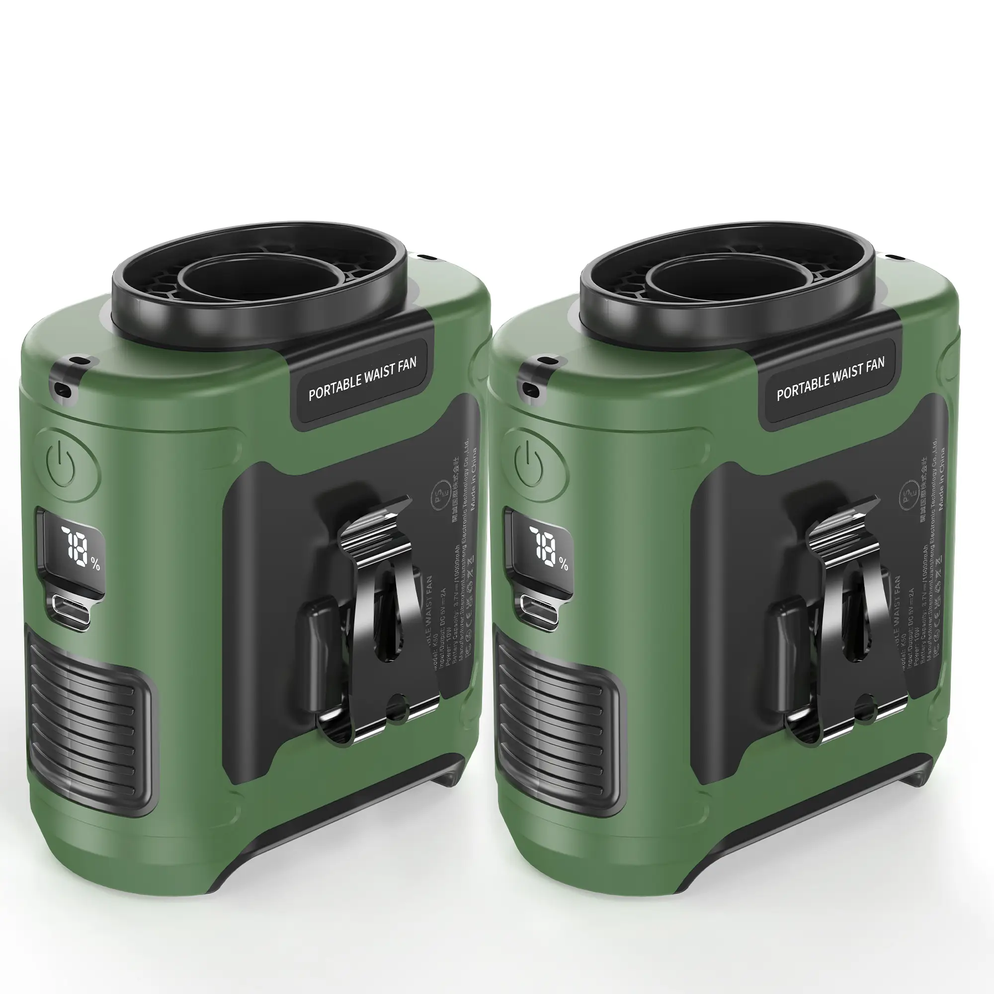 2 Pack Waist Fan, 5 Speeds Portable Wearable Body Fan, 10000mAh USB Rechargeable Under Shirt Fan, 40H Personal Cooling Clip on Fan, Hands-free Neck Fa