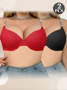 Plus-size women's Valentine's Day push-up floral pattern underwire style bra with full coverage cups. Comfortable fit and stylish design suitable for everyday wear, perfect for plus-size women year-round Adjustable Straps