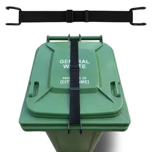Heavy Duty Bear & Raccoon Proof Trash Can Lock - Metal Hook, Windproof, 20-35" Adjustable Strap, Fits 28-96 Gal Bins (Black)